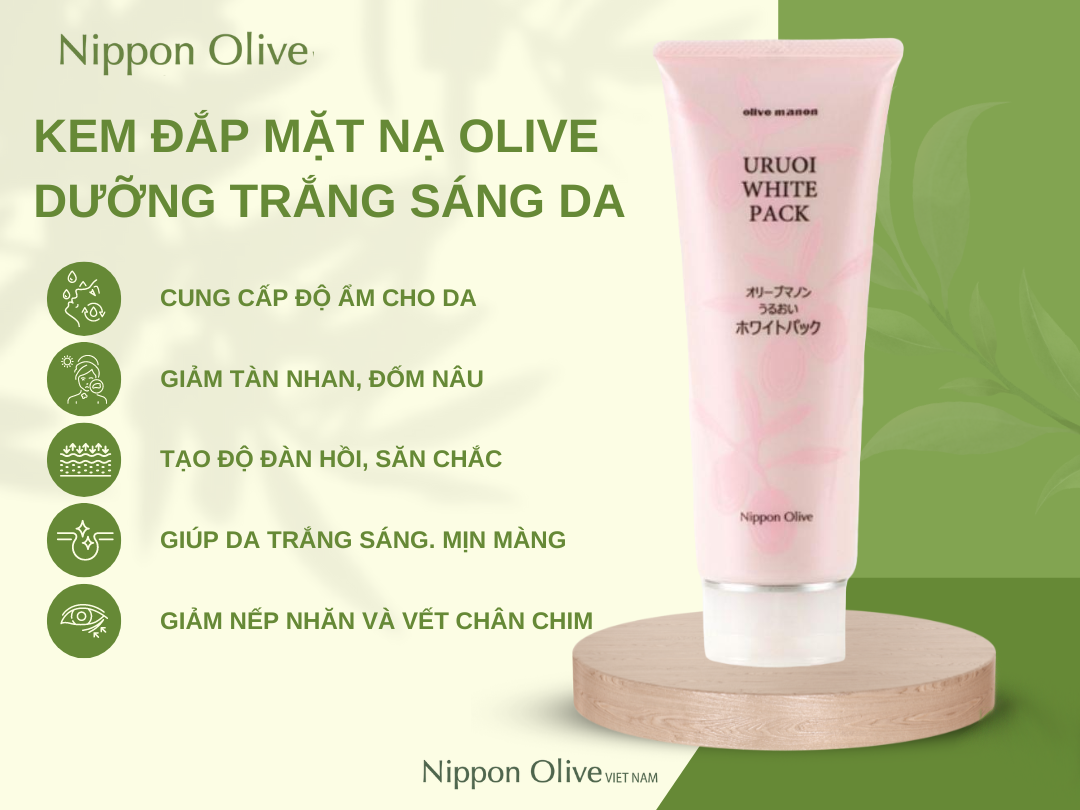 Mỹ phẩm Nhật Bản kem đắp mặt nạ ô liu dưỡng trắng da Uruoi White Pack